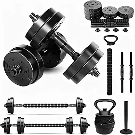 Kit Musculação Ajustável até 20kg - Halteres, Anilhas, Kettlebell Barras Treino em Casa
