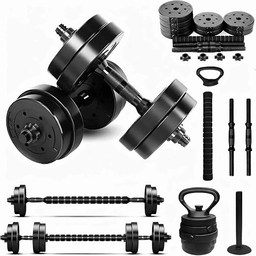 Kit Musculação Ajustável até 20kg - Halteres, Anilhas, Kettlebell Barras Treino em Casa