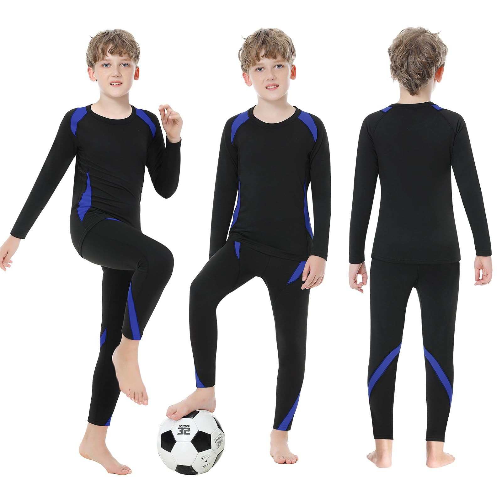 Xnova Intimo Termico Bambino 115-165cm, Biancheria Intima Set Maglia e Pantaloni, Traspirante Riscaldante Base Layer Set Intimi Funzionale per Sonno Corsa Sci Calcio