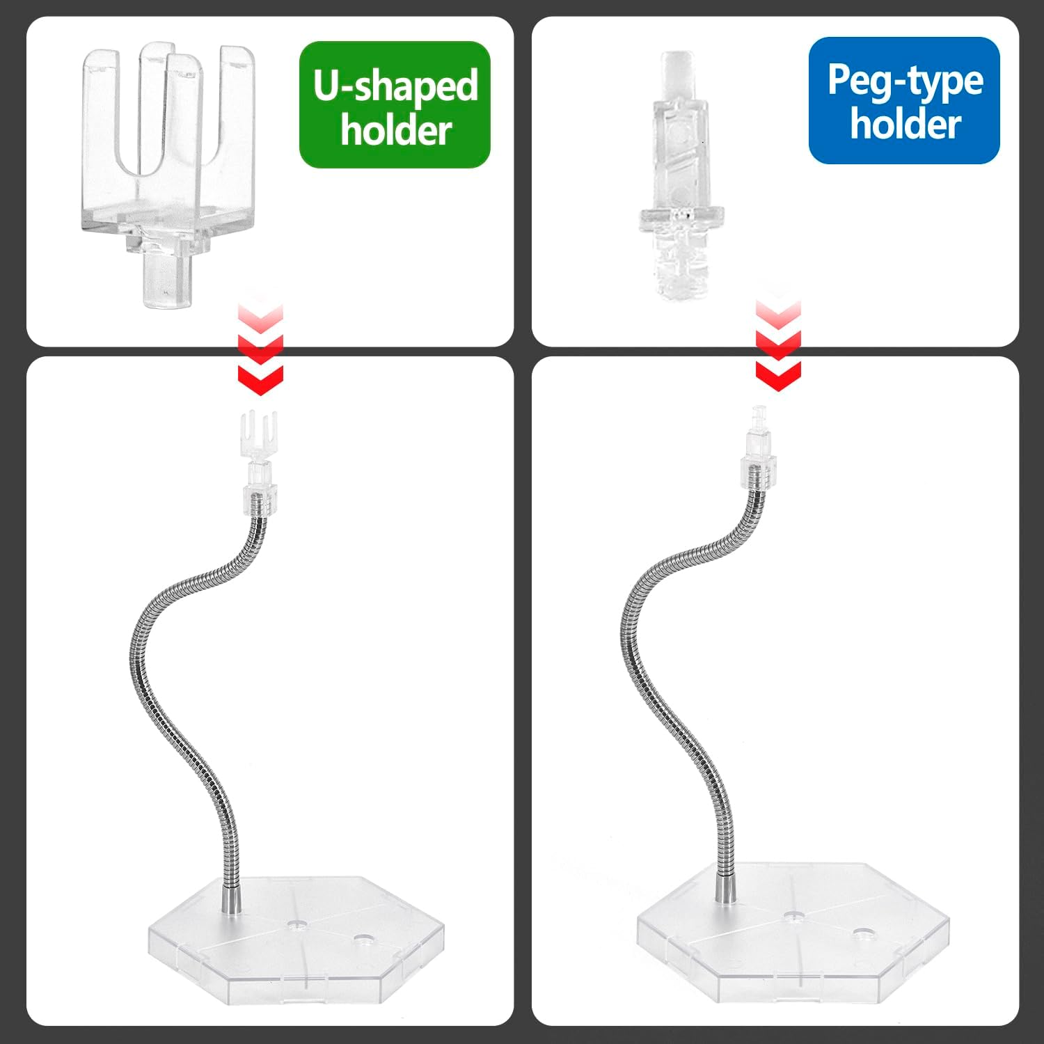Flexible Arm Hobby Action Base Display Stand Compatible with Gundam MG HG RG 1/100 1/144 Scale Figure Model (2Pcs Clear)