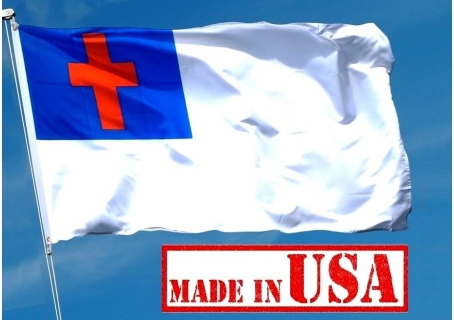 US Flag Factory - 3x5 FT Christian Flag (Sewn Cross) - 100% American Made - Outdoor SolarMax Nylon - Premium Quality