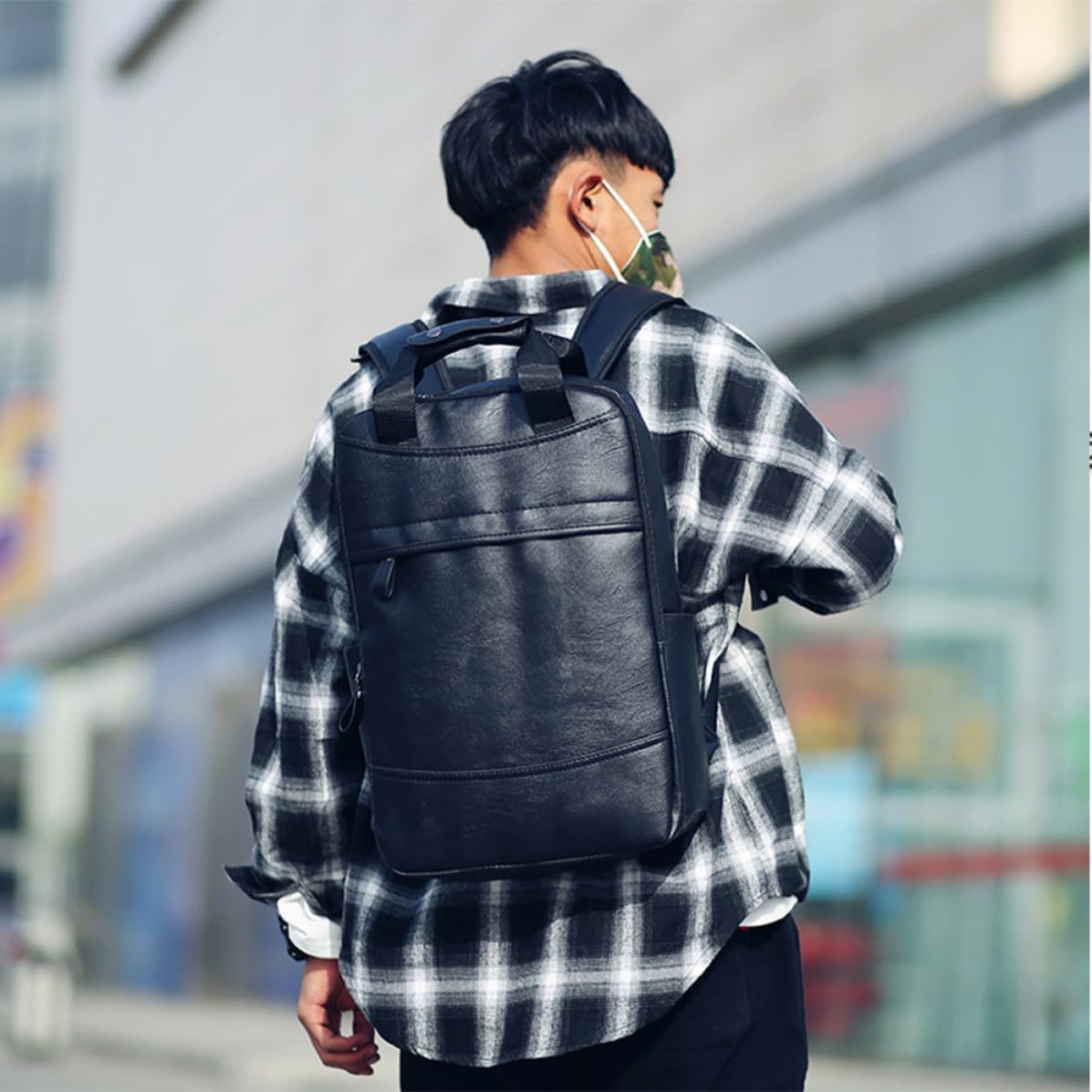 Mochila para Portátil de Piel PU Negra, para Estudiantes y Commuters