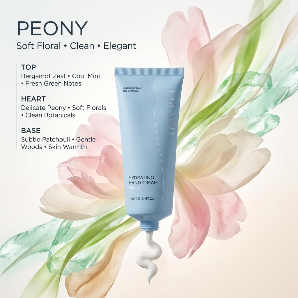 SEACRET Minerals Hand Cream, From The Dead Sea, Shea Butter Deeply Hydrates, Peony Scent, 5.1 Fl Oz / 145 ml - Image 2