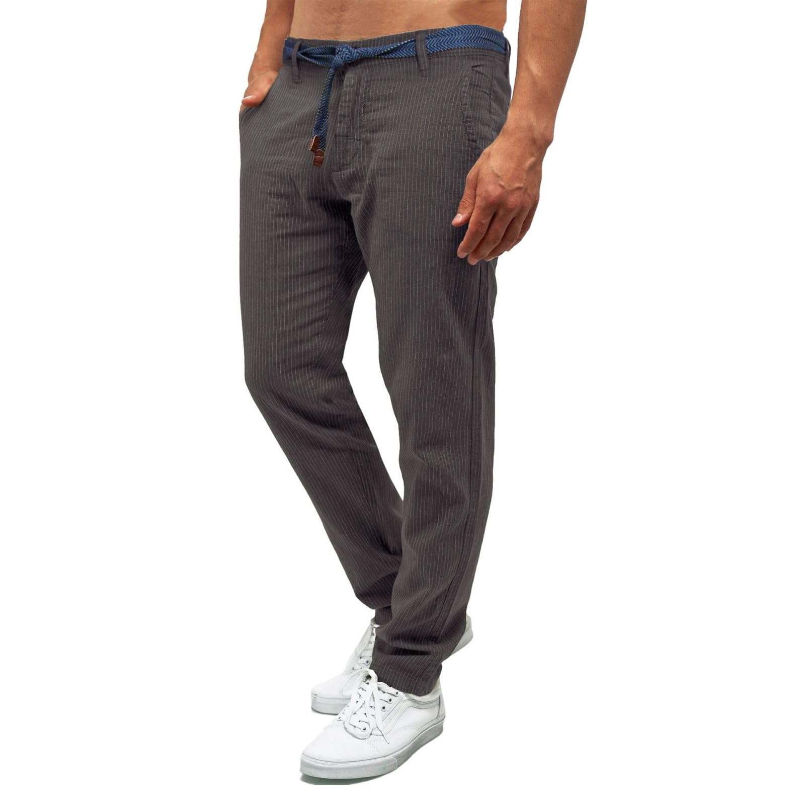 Mens Casual Striped Dress Pants Classic Work Regular Fit Flat Front Prom Business Pencil Suit Trouser with Pockets