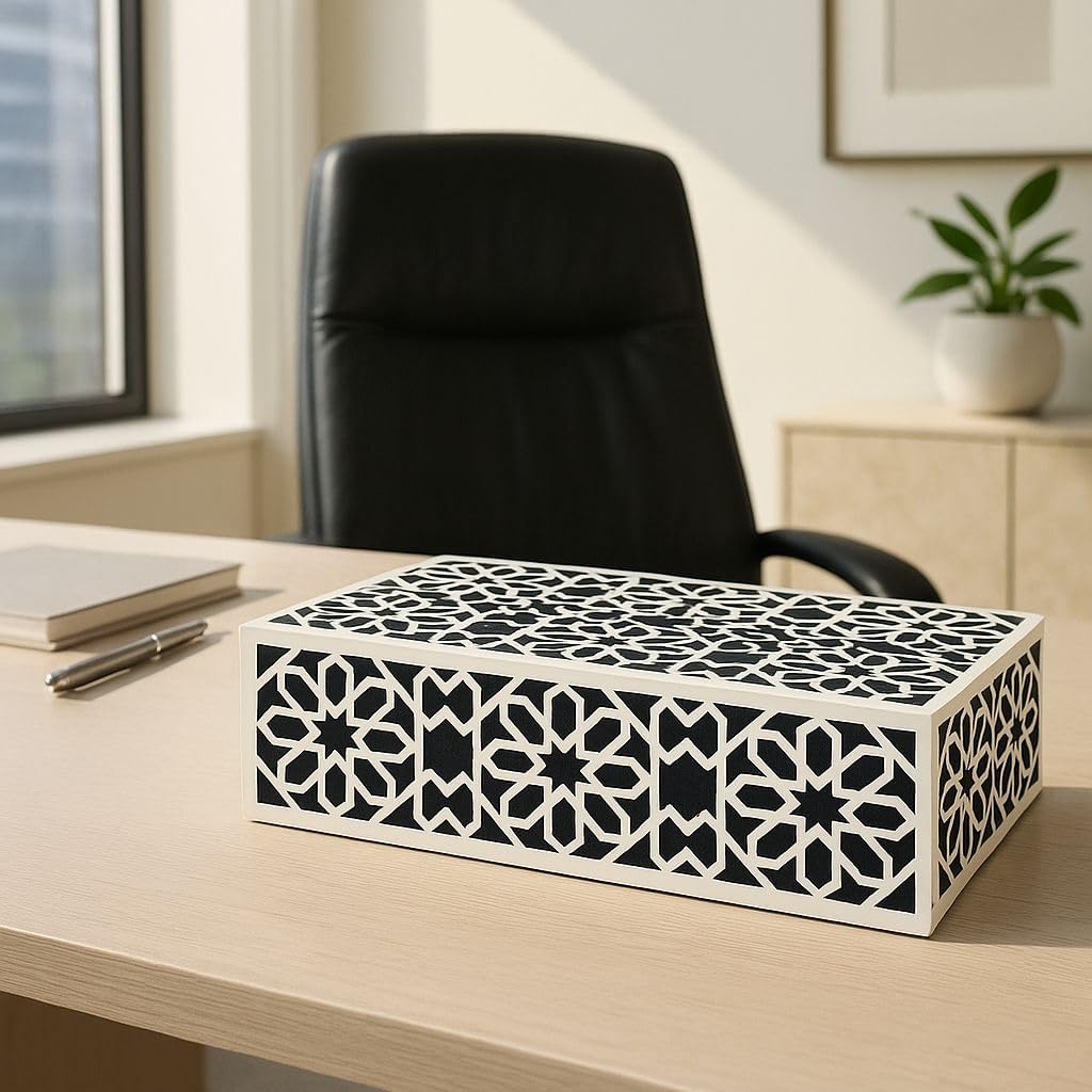 Decorative Storage Box, Handmade Chevron Pattern, Boho Style, Multipurpose Gift Box (white flower, 12X4X2.5 Inch)