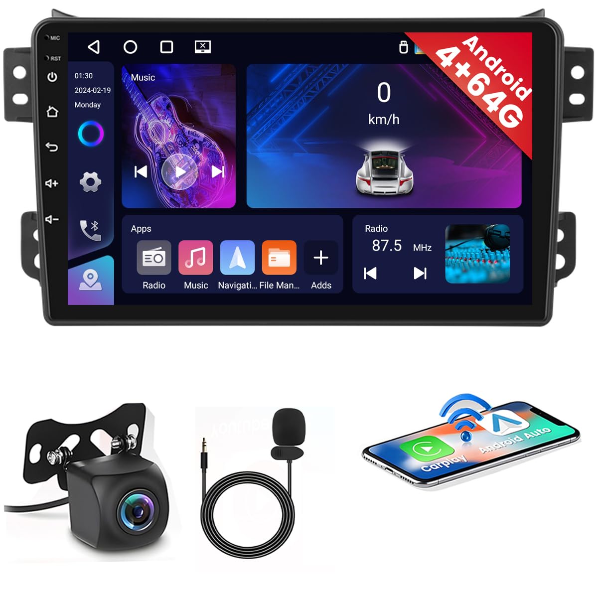 4+64G Android 15 Autoradio pour Suzuki Splash Ritz Opel Agila 2004-2014 | Sans Fil Carplay Android Auto 9 Pouces IPS écran Tactile pour Voiture avec GPS Bluetooth 5.0 FM RDS USB Caméra de Recul