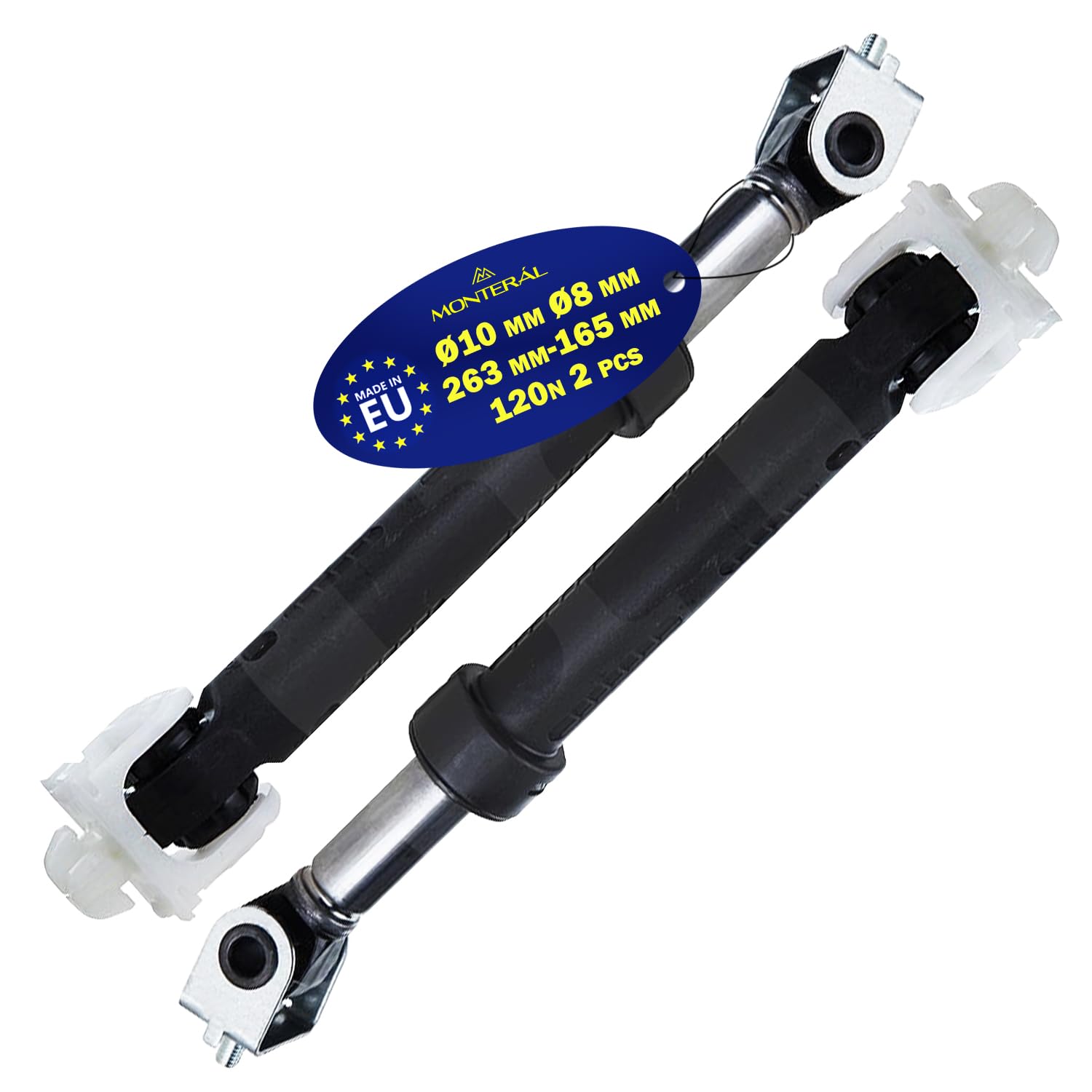 2 szt. Amortyzator pralka 120N Ø10mm Ø8mm z oryginalnym kodem 461971408981 461975277441 481252918062 481252918063 C00313195 C00317130 dla Whirlpool - Wyprodukowano w Europie - MONTERAL