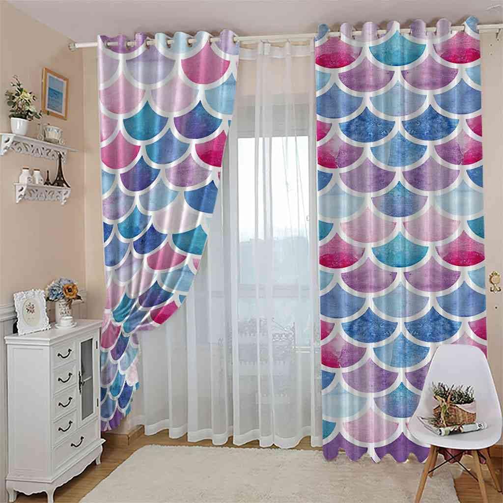 Modern Blackout Curtains with Eyelet 3D Printed Thermal Insulated Window Treatments Colorful Fish Scale Print Living Room Bedroom Window Drapes 2 Panel Set 72" X 108" (2XW55"xL96")