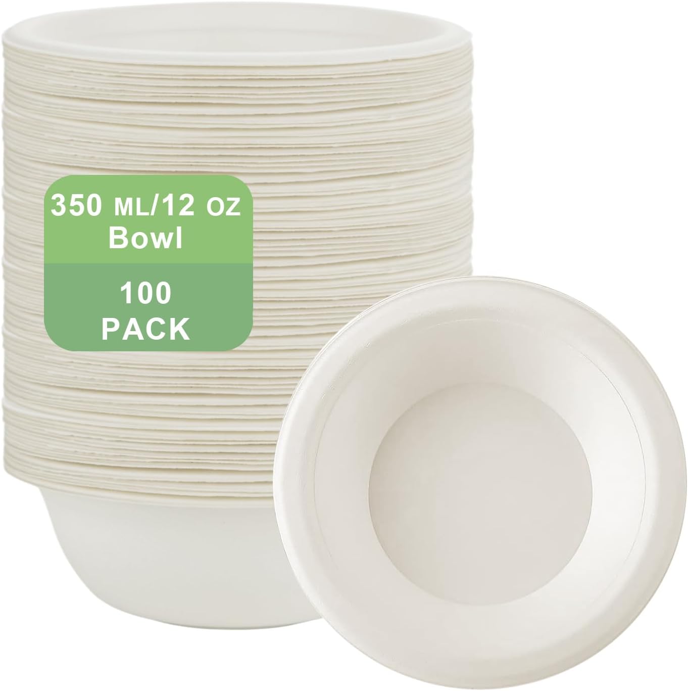 CYEER 100Pcs 350ml Disposable Paper Bowls, 12oz Compostable Paper Bowls