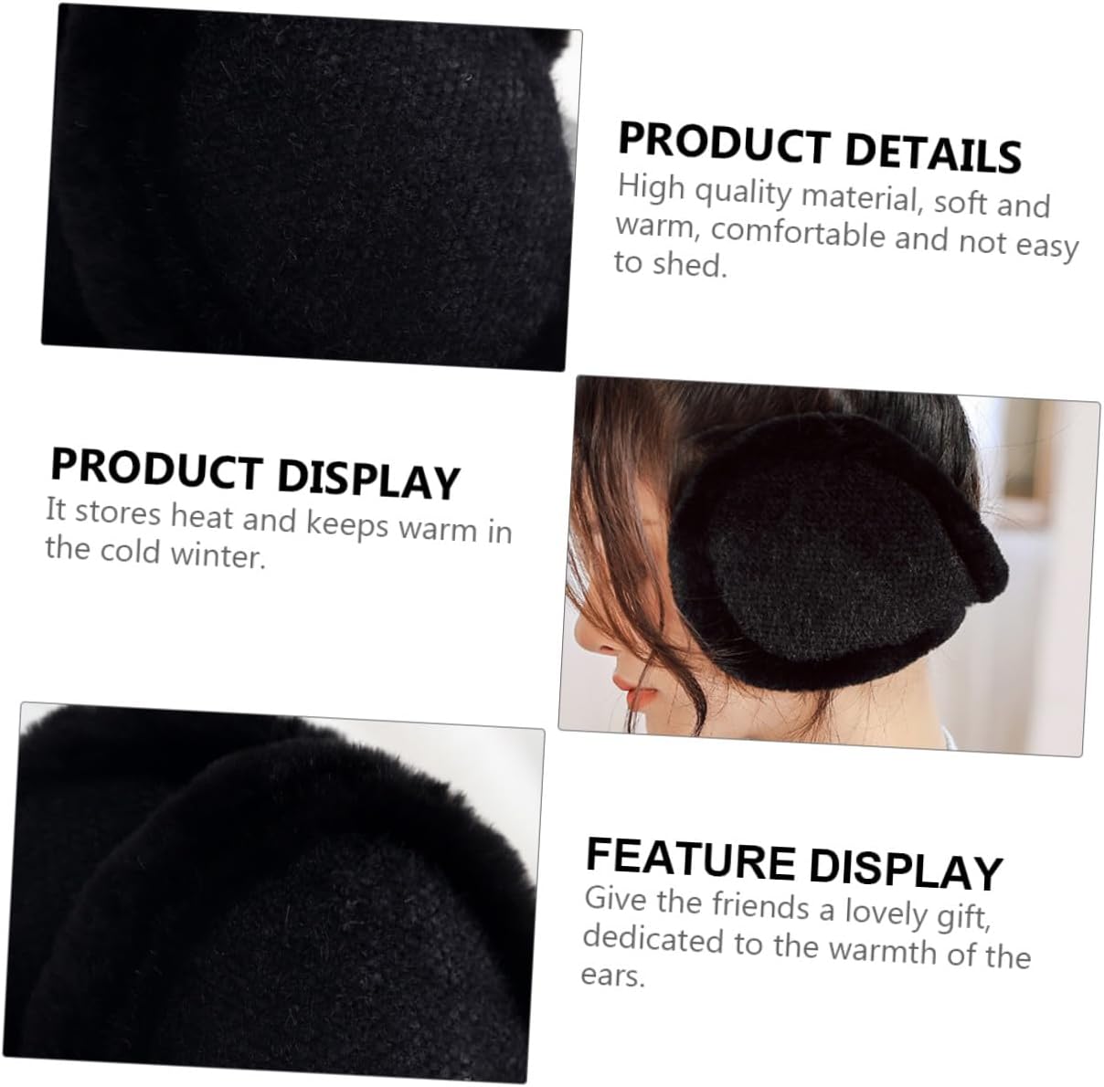 Ipetboom Windproof Plush Winter Earmuffs Foldable Warm Ear Protector for Men and Women, Black Thermal Outdoor Ear Warmers for Cold Weather