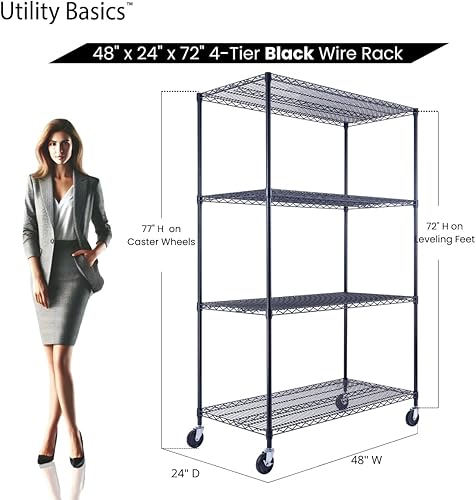 Miniatura 16 de NSF - Estantería comercial de alambre de 5 niveles con ruedas, estantes de metal resistente de 48 x 24 x 72 pulgadas, capacidad máxima de 4000