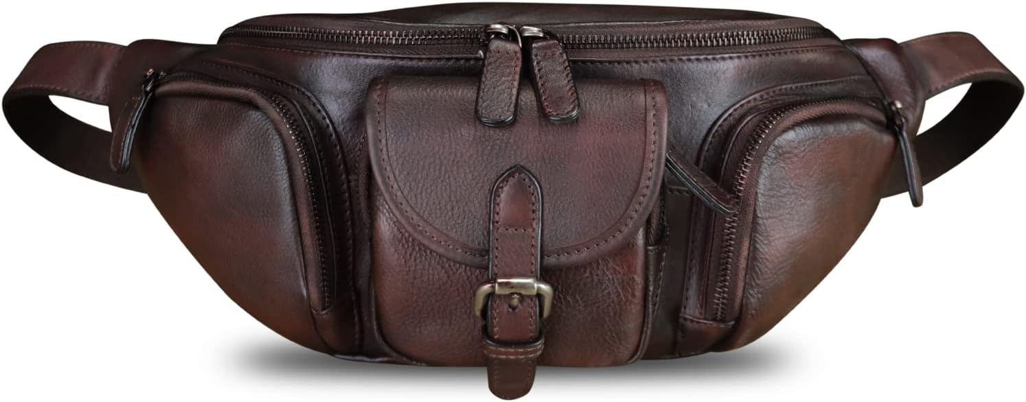 Genuine Leather Fanny Pack for Men and Women Real Leather Sling Bag Crossbody Bag Fashion Waist Bag Chest Purse (Coffee)