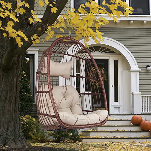 Radiata Outdoor Indoor Patio Wicker Hanging Chair Swing Hammock Egg Chairs Uv Resistant Cushions 350Lbs Capaticy For Patio Bedroom Balcony (Brown Without Stand) #TOP7