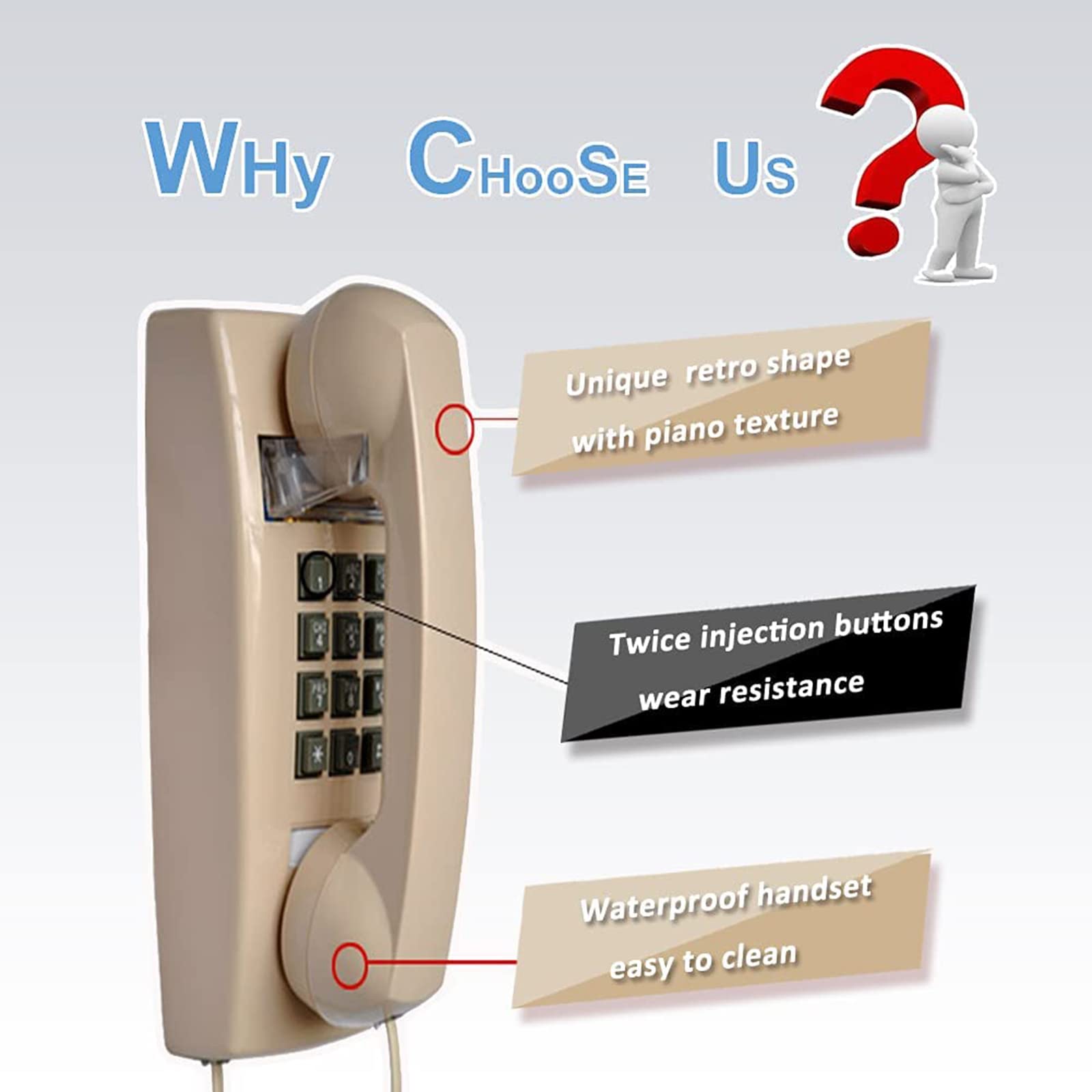 Montaggio a Parete antiquariato Casa Fisso Telefono con Disco combinatore e Campanello Meccanico,Beige