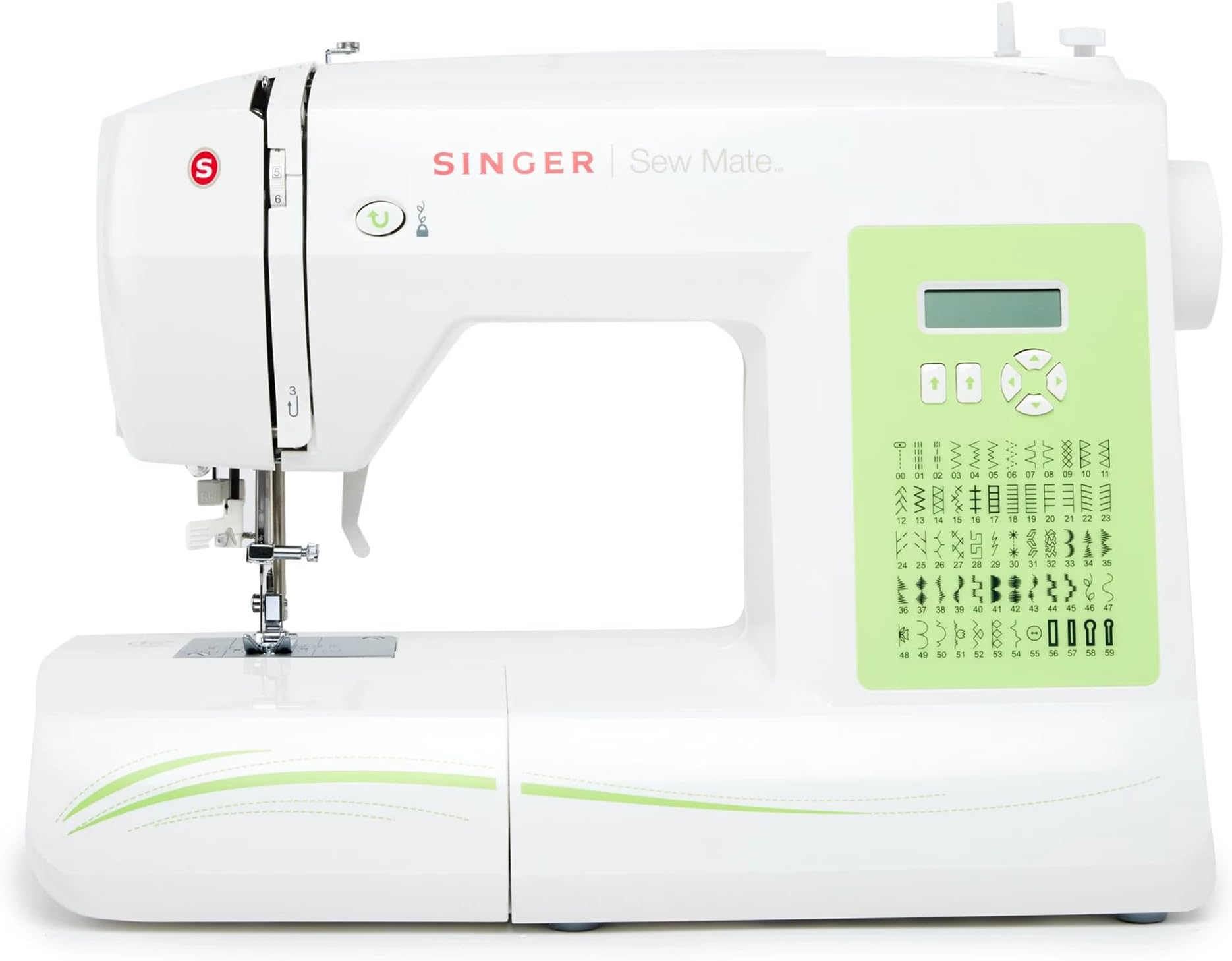 Singer Sew Mate 5400 Handy Sewing Machine Including 60 Built-in Stitches, 4 Fully Built-in 1-Step Buttonhole, Automatic Needle Threader & Automatic Tension, Help to get Started in No time, White