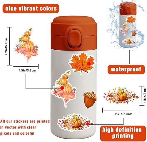 Miniatura 4 de YUJUN 50 calcomanías de Acción de Gracias, calabaza, pavo, hojas de arce, calcomanías para botellas de agua de Acción de Gracias, equipaje,