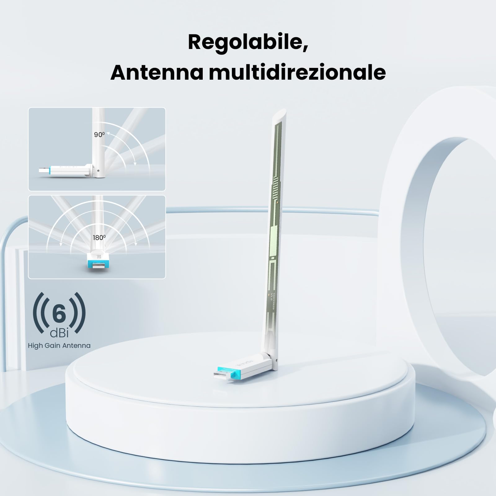 Tenda U2 V5.0 WiFi 6 USB AX300, 2.4G/286Mbps, Antenna 6dBi, Antenna Wi-Fi Usb per PC, Compatibile con Windows 7/10/11/Linux 3.1+/UOS, USB2.0