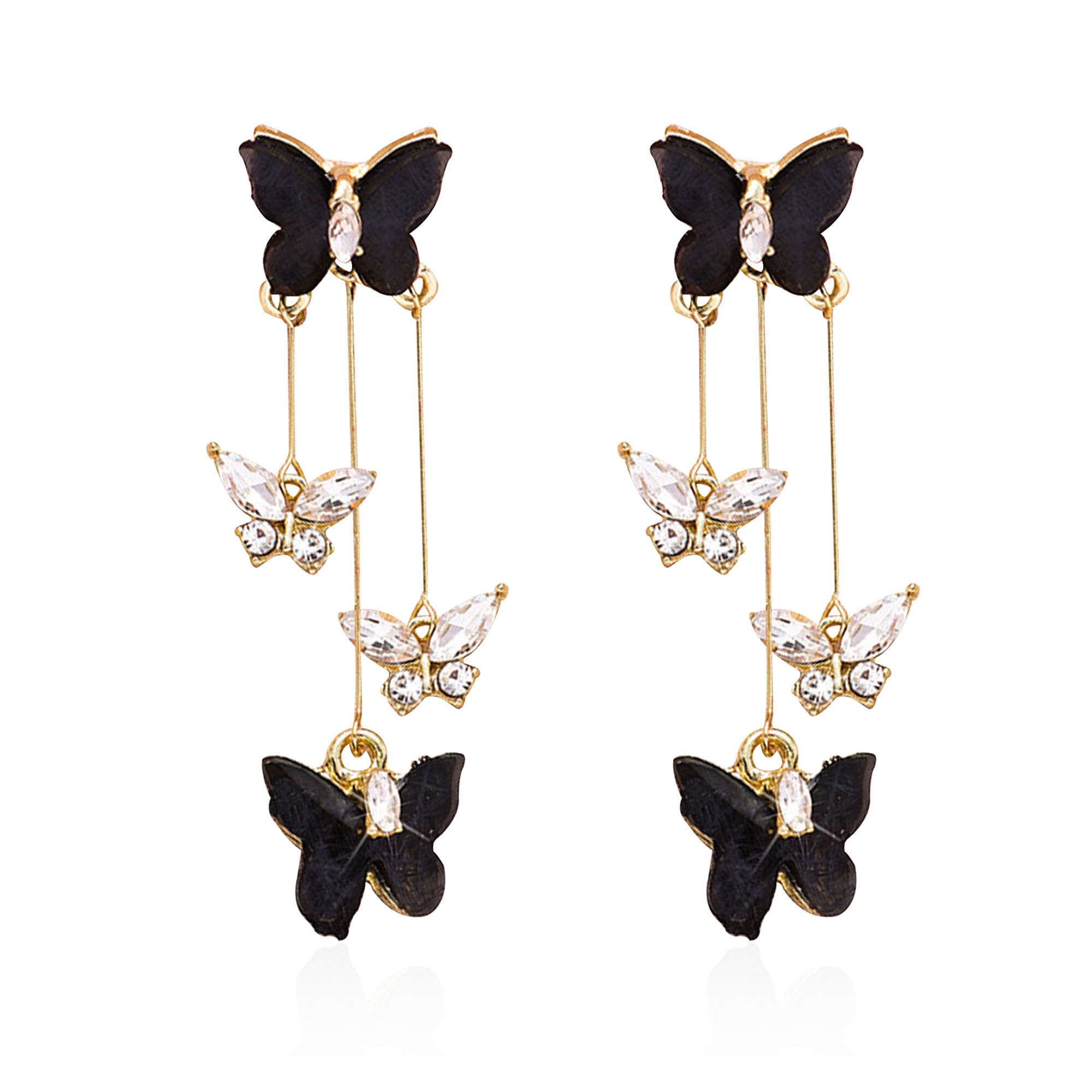 Peasimy Violet Butterfly Tassel Stud Earrings for Women Long Butterfly Crystal Rhinestone Drop Dangle Earrings Wedding Jewelry Gifts