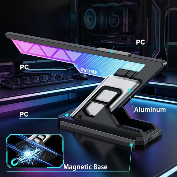 GPU Support Bracket, ARGB GPU Support, Aluminum & Acrylic GPU Anti Sag Bracket with Magnetic Base, Graphics Cards Brace Stand Holder for Computer Video Cards, 75-125mm Height Adjustable
