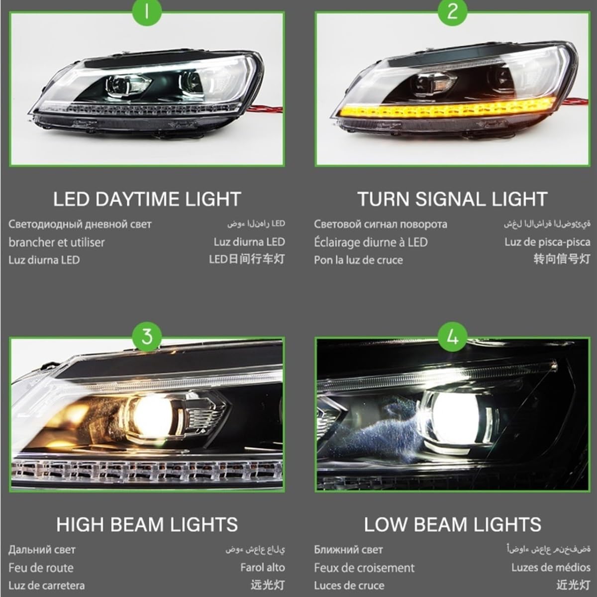 Reflektor przedni kompatybilny z Passatem B7 2012-2015 Stylizacja reflektorów Dynamiczne soczewki kierunkowskazów Motoryzacja 2 szt.(Led)