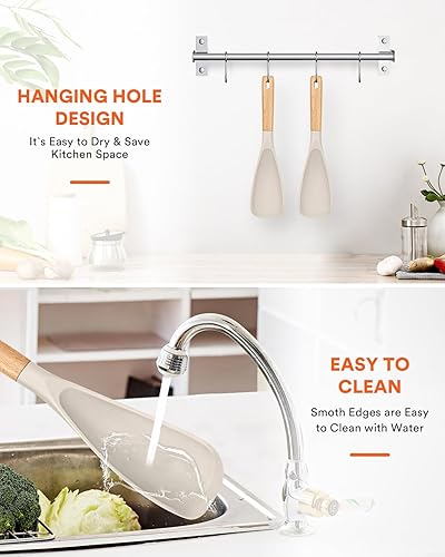 Miniatura 7 de Cuchara de cocina para utensilios de cocina antiadherentes, ideal para cocinar y servir silicona mate resistente sin BPA, cuchara con mango de