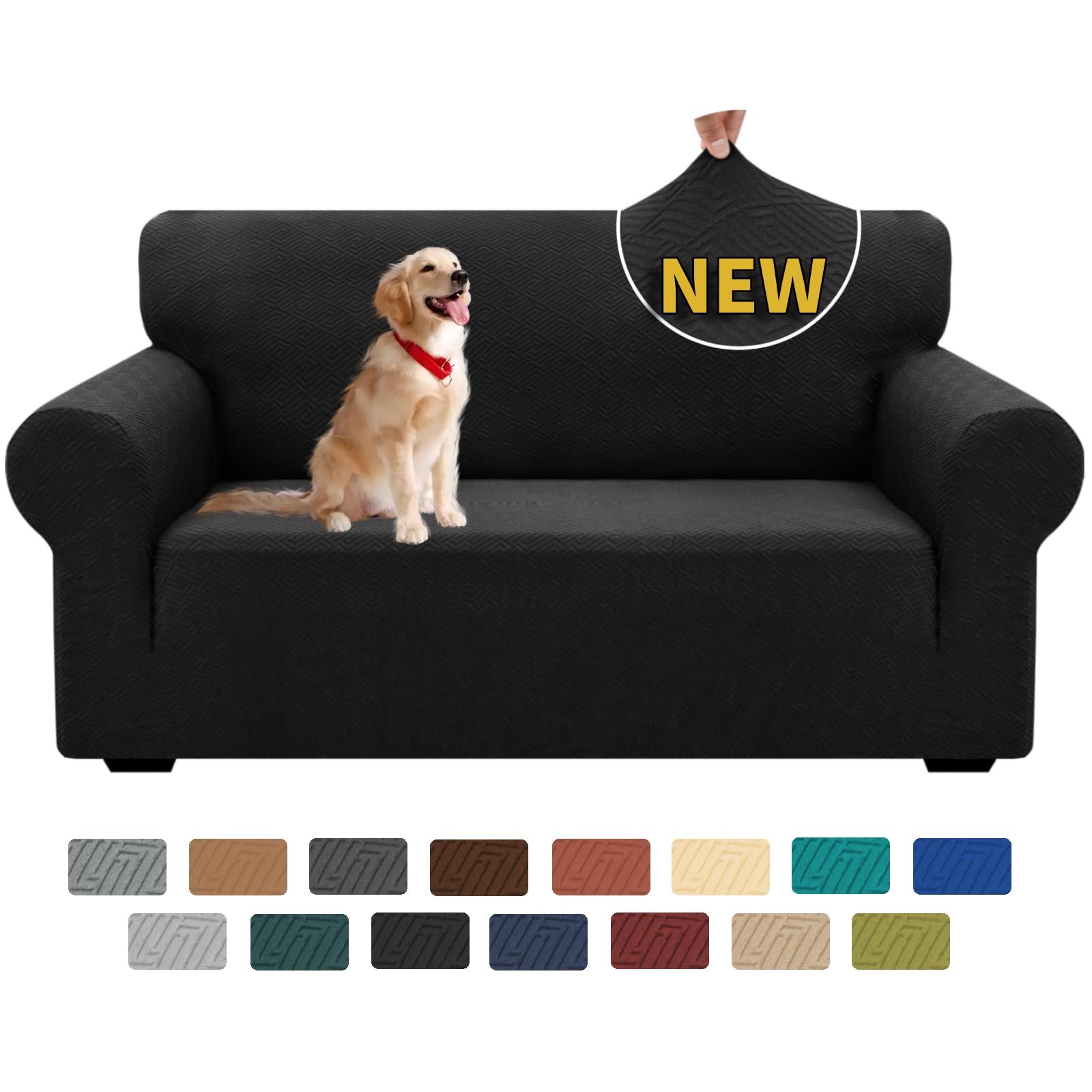 XINEAGE High Stretch Sofa Covers 2 Seater Latest Jacquard Loveseat Covers 1 Piece Loveseat Slipcovers Non Slip Sofa Covers for Dogs Washable Sofa Slipcovers Living Room (2 Seater, Black) โ image 1