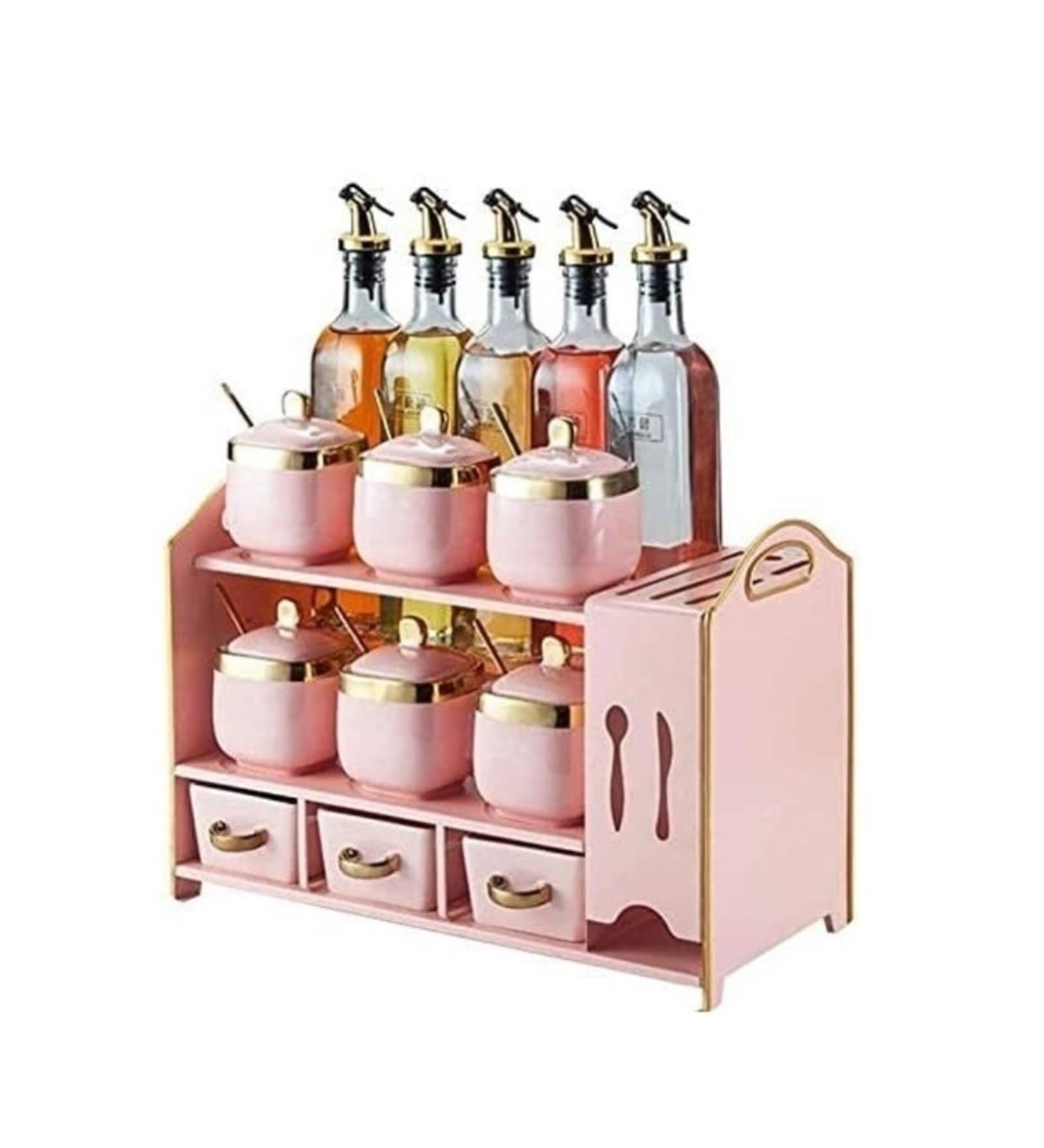 Dosificador de Aceite y Vinagre Botellas de aceite de vidrio 500 ml y tarros de condimentos Botella de condimento de cocina y soporte for cuchillos de cocina, bote de botella de vinagre de aceite coci