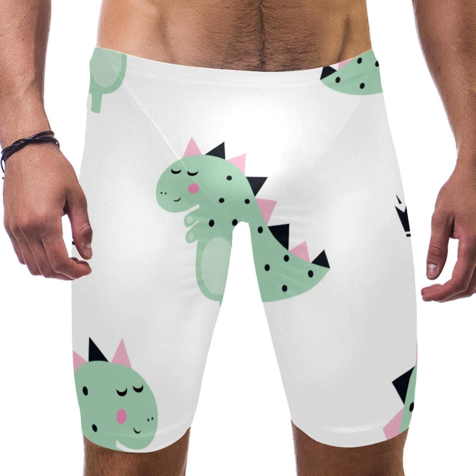 Traje de baño de natación blanco con estampado de dinosaurio multicolor 7