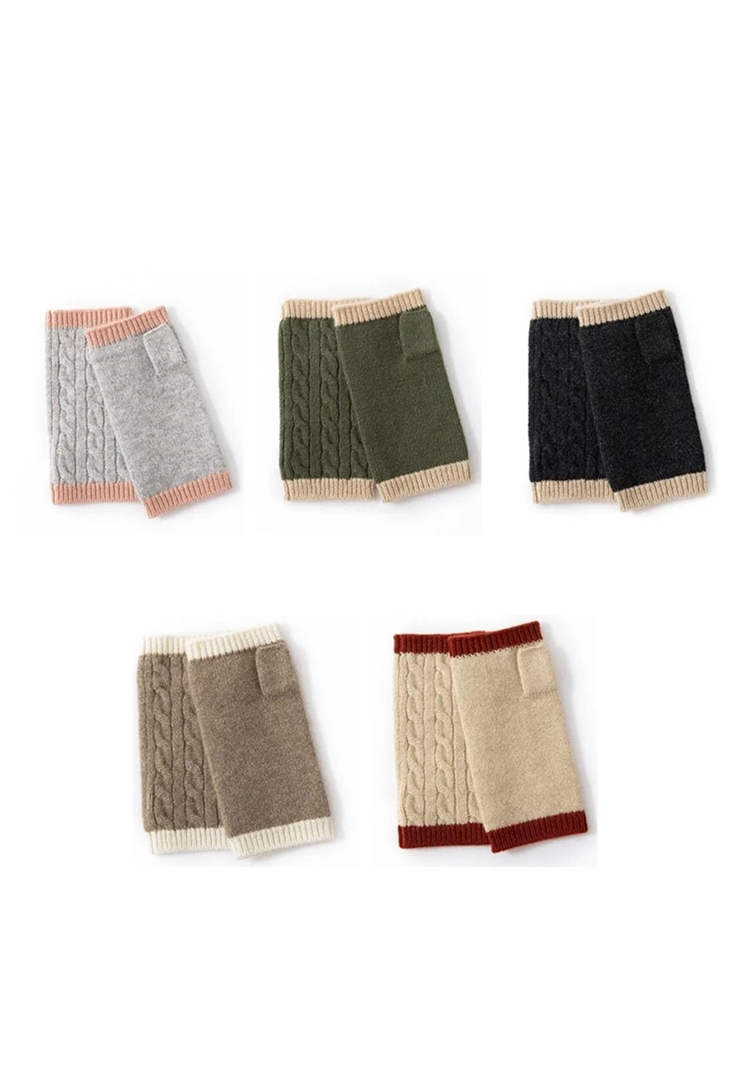 Mitones de punto trenzado para mujer, con retazos, sin dedos, térmicos, para uso diario y casual