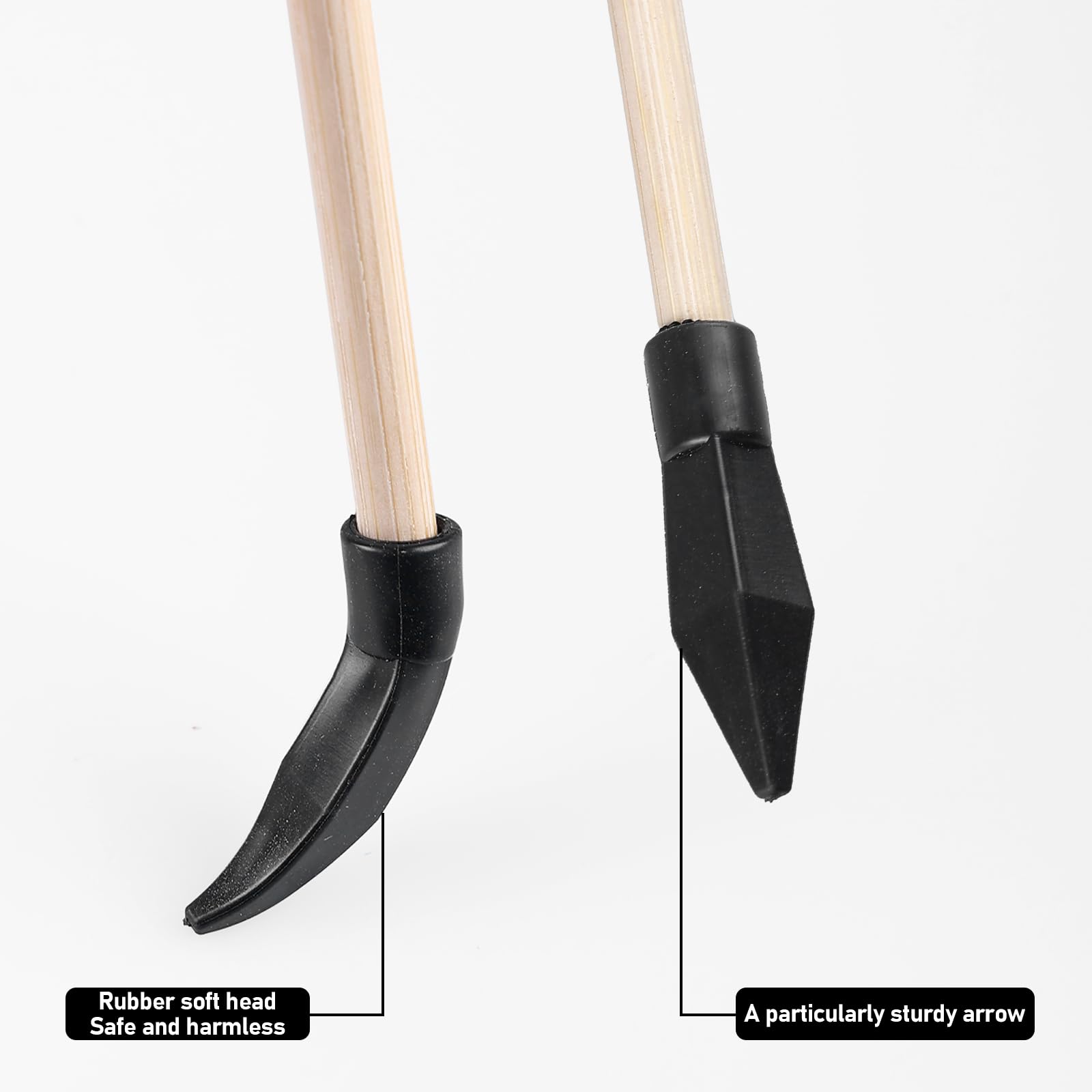 Lot de 20 flèches en bois de 45 cm de rechange en bambou avec pointe en caoutchouc pour tir à l'arc - Flèches en bois de haute sécurité pour débutants - Flèches de tir à l'arc - Pour les débutants