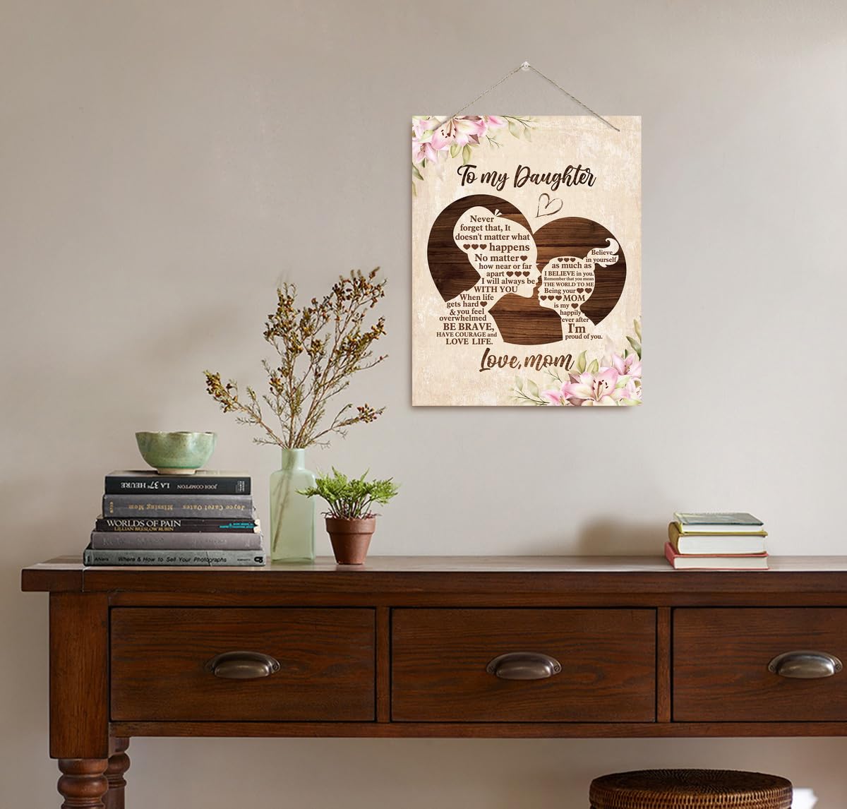 BQL Daughter Gift, Decorative Hanging Wood Sign, 'To My Daughter', Love Theme, Traditional Style, Earth Tones, Rectangular Shape, Perfect for Various Settings 2