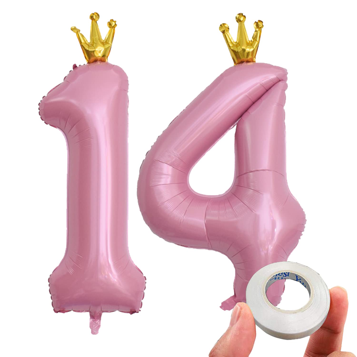 Photo 1 of 40 in Big Number 14 Mylar Balloons with Crown (Number 14, 40 in, Pink Color) 40 Inch / 100 CM / Pink Pink With Crown 14 2 PCS