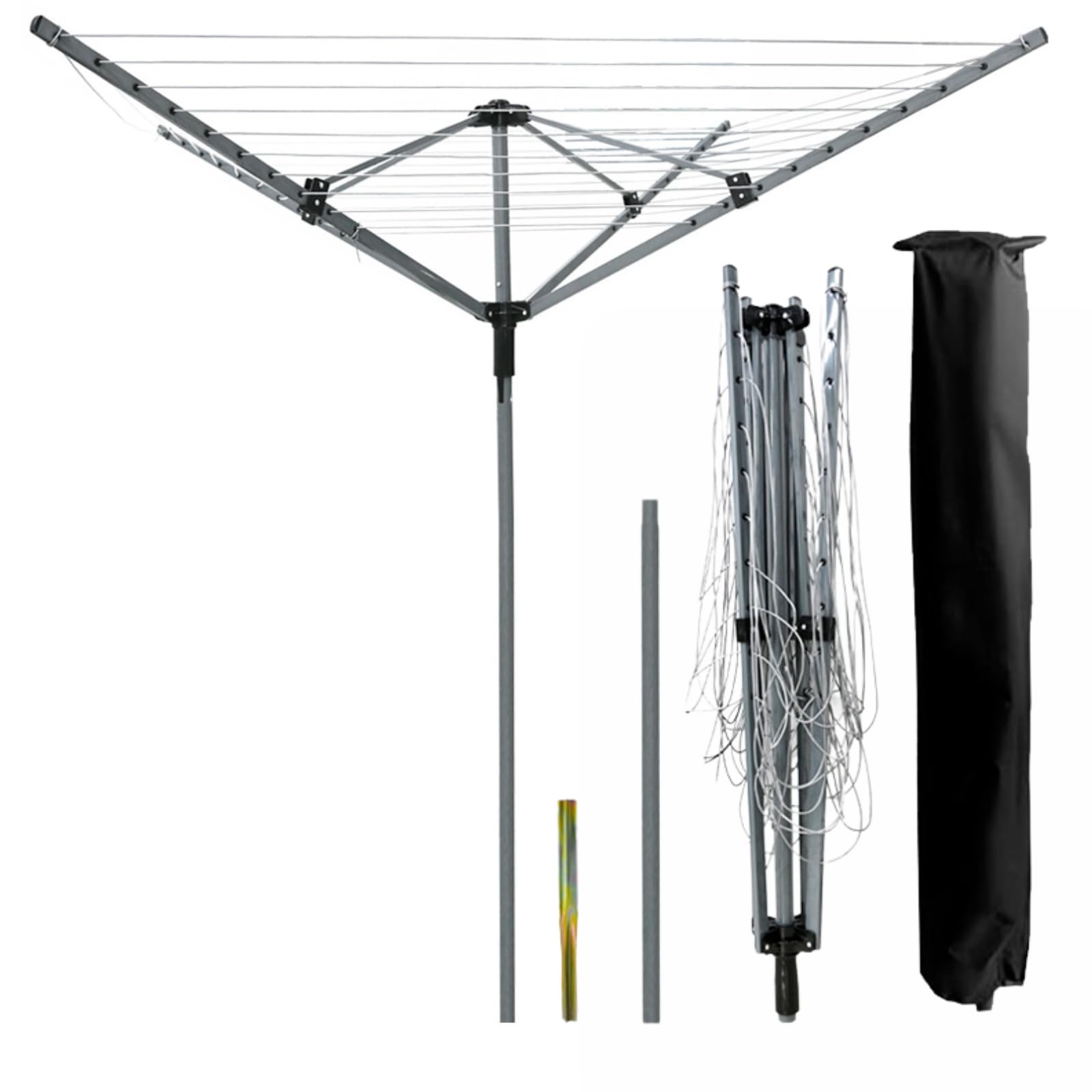 MURIEL BARGAINS 4 Arm Rotary Washing Line – Heavy Duty Outdoor Clothes Airer with Ground Spike & Cover – Powder-Coated Steel Dryer, Foldable Garden Clothes Line for Large Laundry Loads (40m)