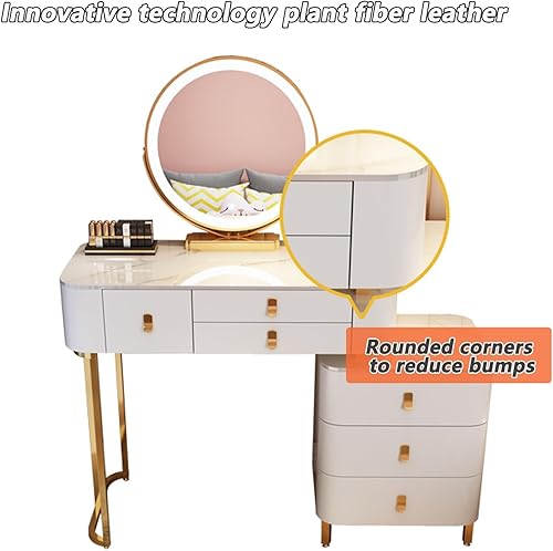 Miniatura 6 de Tocador, tocador de maquillaje con taburete acolchado, tocador con espejo iluminado LED y mesa auxiliar, mesa de maquillaje con 3 cajones (color