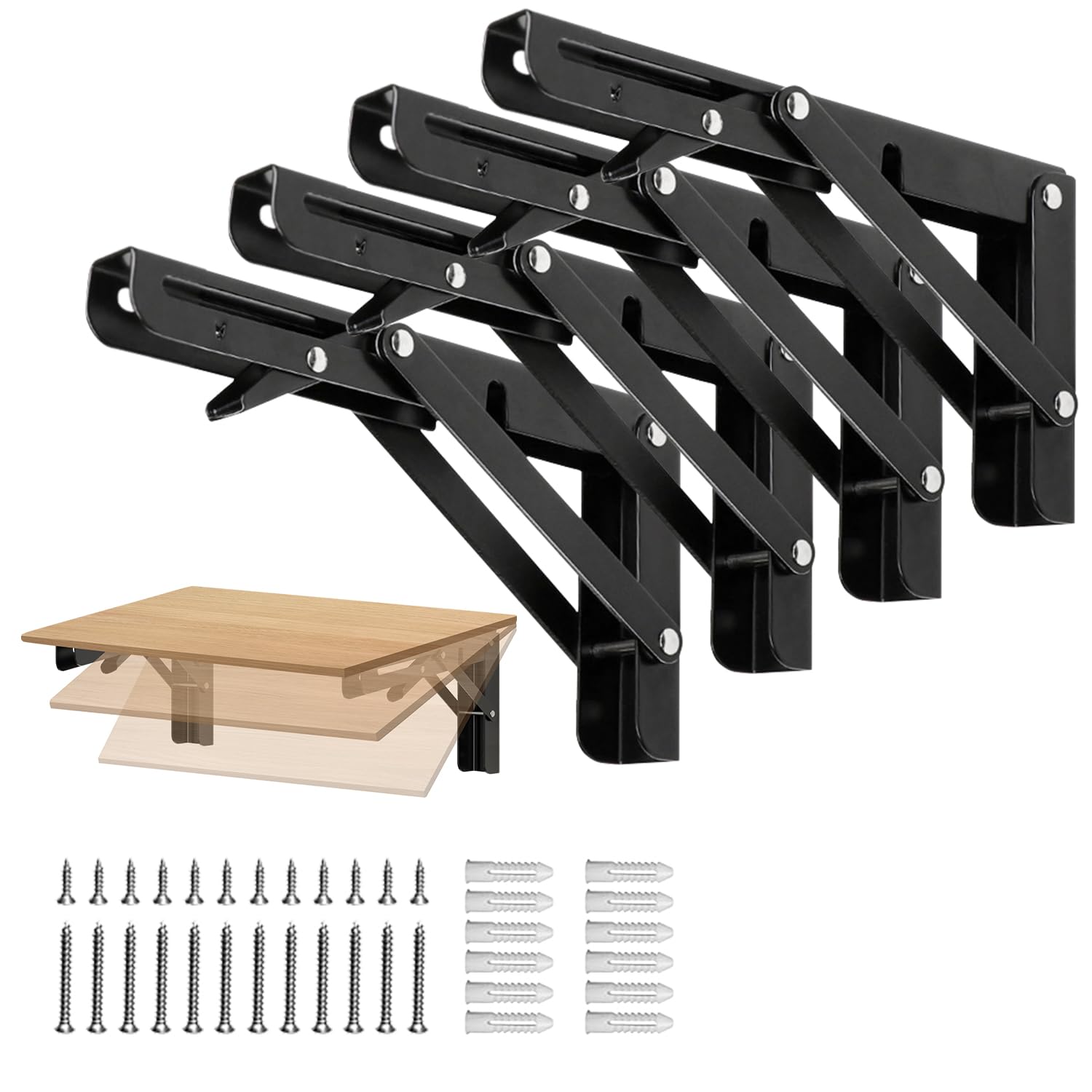 Folding Shelf Brackets 12 inch Foldable Shelf Bracket Heavy Duty Collapsible Shelf Brackets DIY Wall Mounted Fold Down Table Bracket Space-Saving for Benches Workstation (4PC, Max.Load 133 lbs)