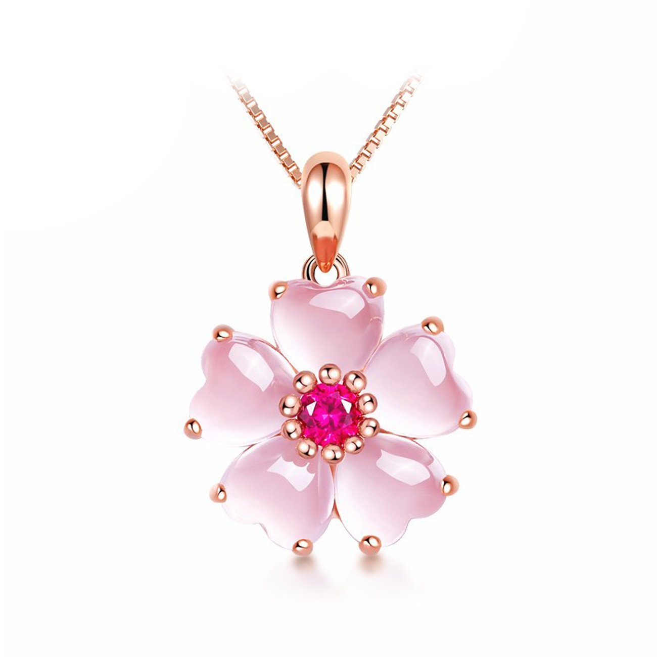 LSOOYHFlower Pink Crystal Necklace Flower For Women Girl Jewelry