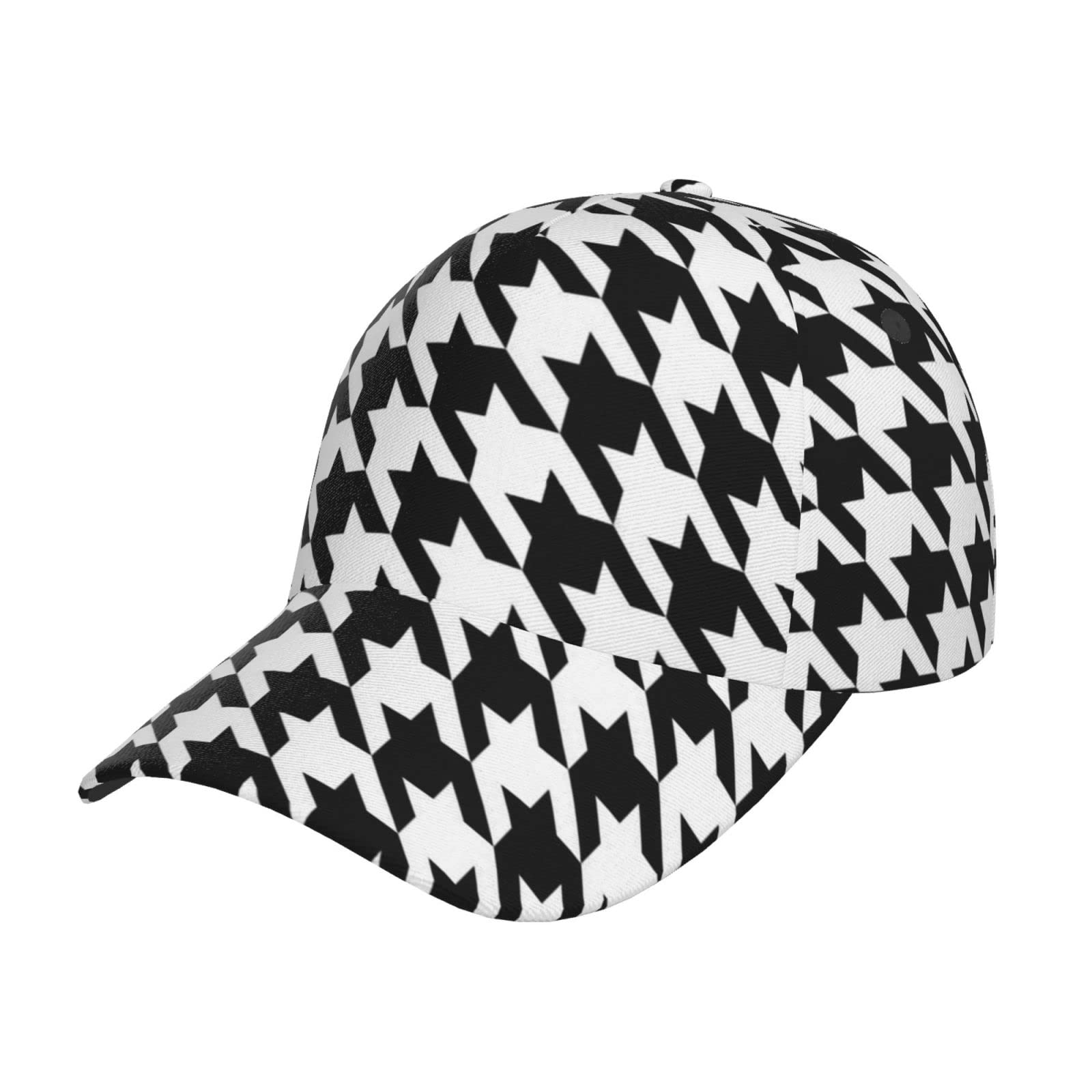 HYSDPUZK Houndstooth Black Print Tylish Curved-Brim Baseball Cap - Full Print Polyester Hat for All Seasons and Genders