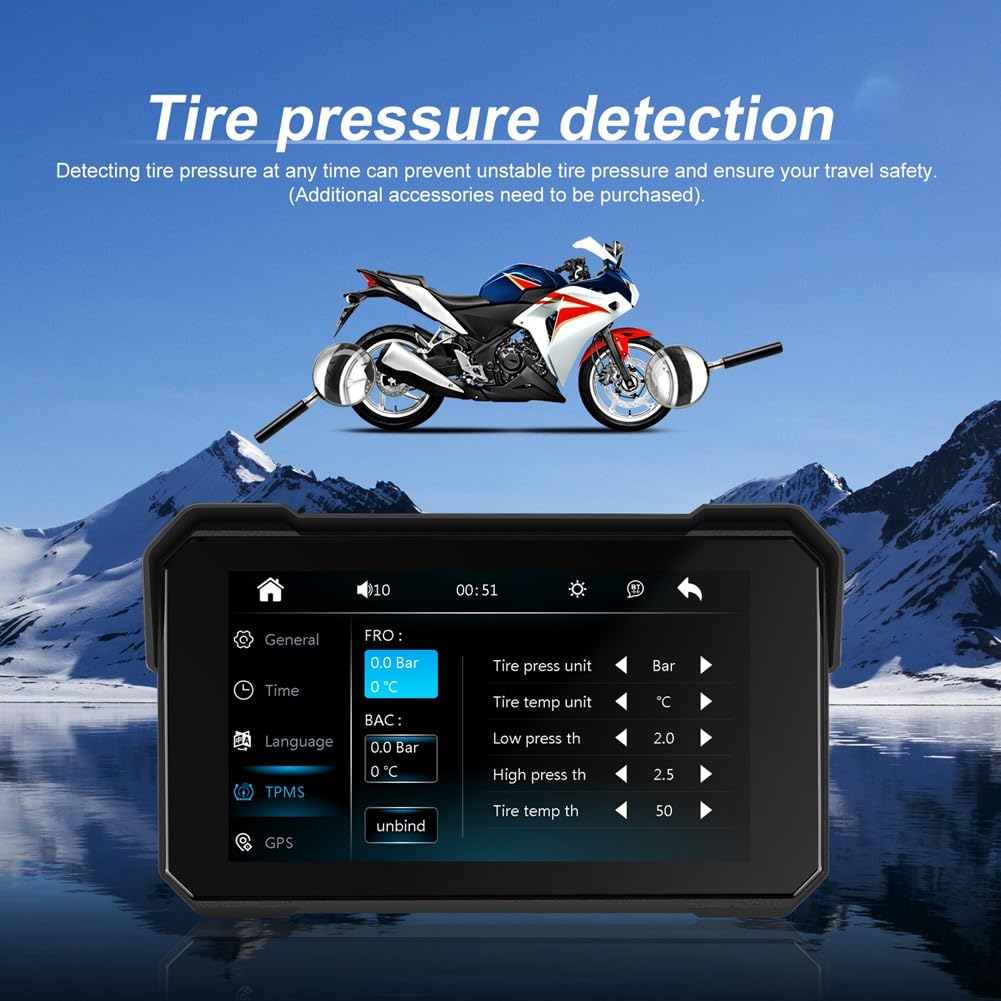 Schermo di Navigazione GPS Portatile per Moto da 5 Pollici, Wireless, Carplay, Android Auto, IP68, Display Impermeabile, Bluetooth