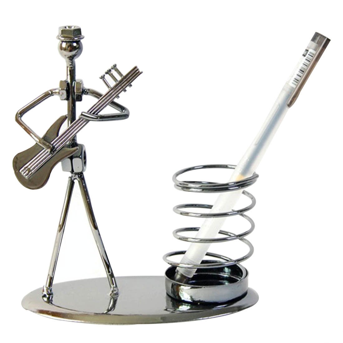 Electric Guitar Shaped Iron Man Art Pen Holder - Steel Desktop Pencil Cup For Office & Music Decor