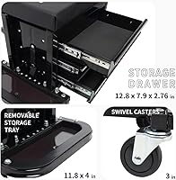 Vista 4 de Pro-Lift Mecánico - Asiento de rodillo con caja de herramientas, taburete de 3 cajones con cojín de asiento acolchado para enredadera de garaje