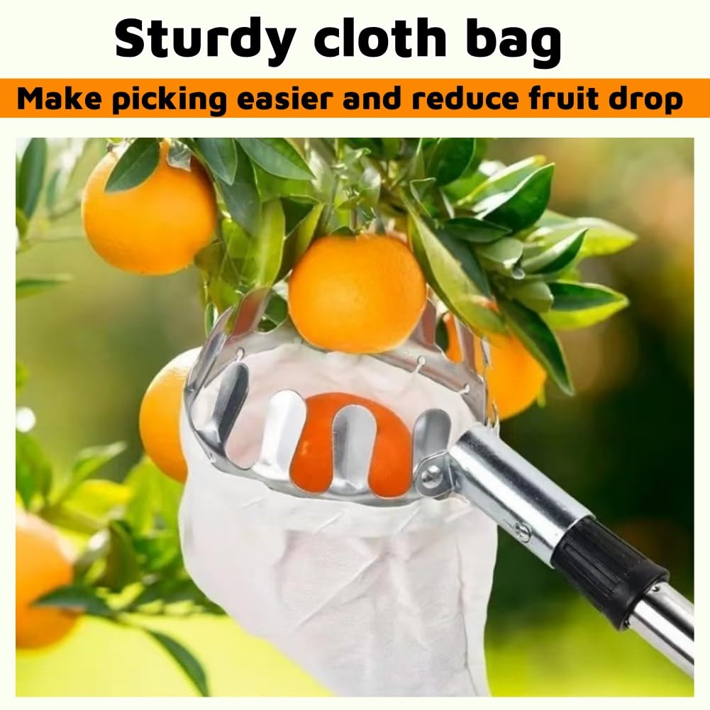 Raccoglitore per Mele con Manico Telescopico,Raccogli Frutta con Manico Telescopico,Raccoglitrice di Fruttai,Raccogli Frutta con Palo In Acciaio Inox Leggero,Raccogli Frutta Telescopico