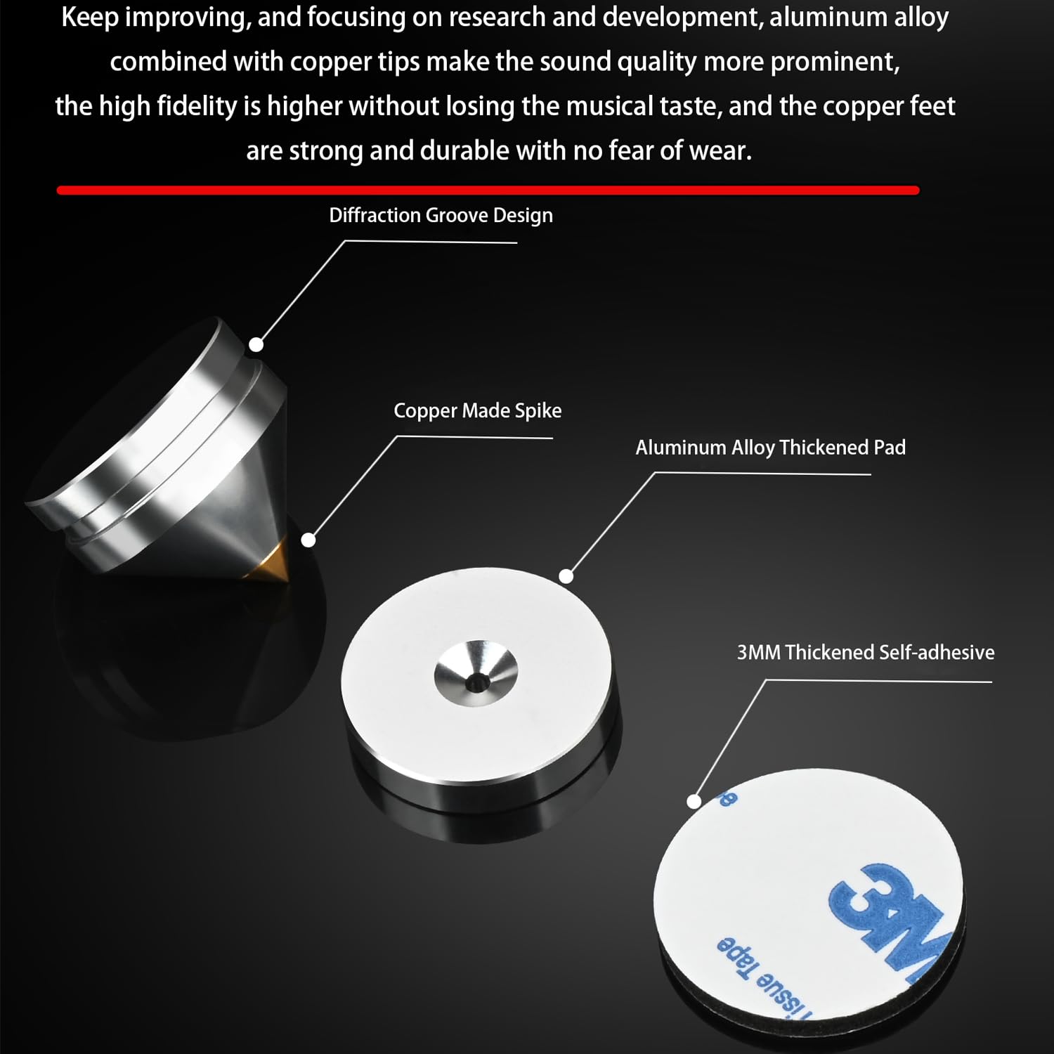 4Sets HiFi Speaker Spikes, Speaker Stand Feet Pads, 0.9x0.86in, Hi-end Speaker Isolators Shock Absorber with Non-Slip Rubber Pads for Audio DAC Speaker Subwoofer Amplifier Turntables