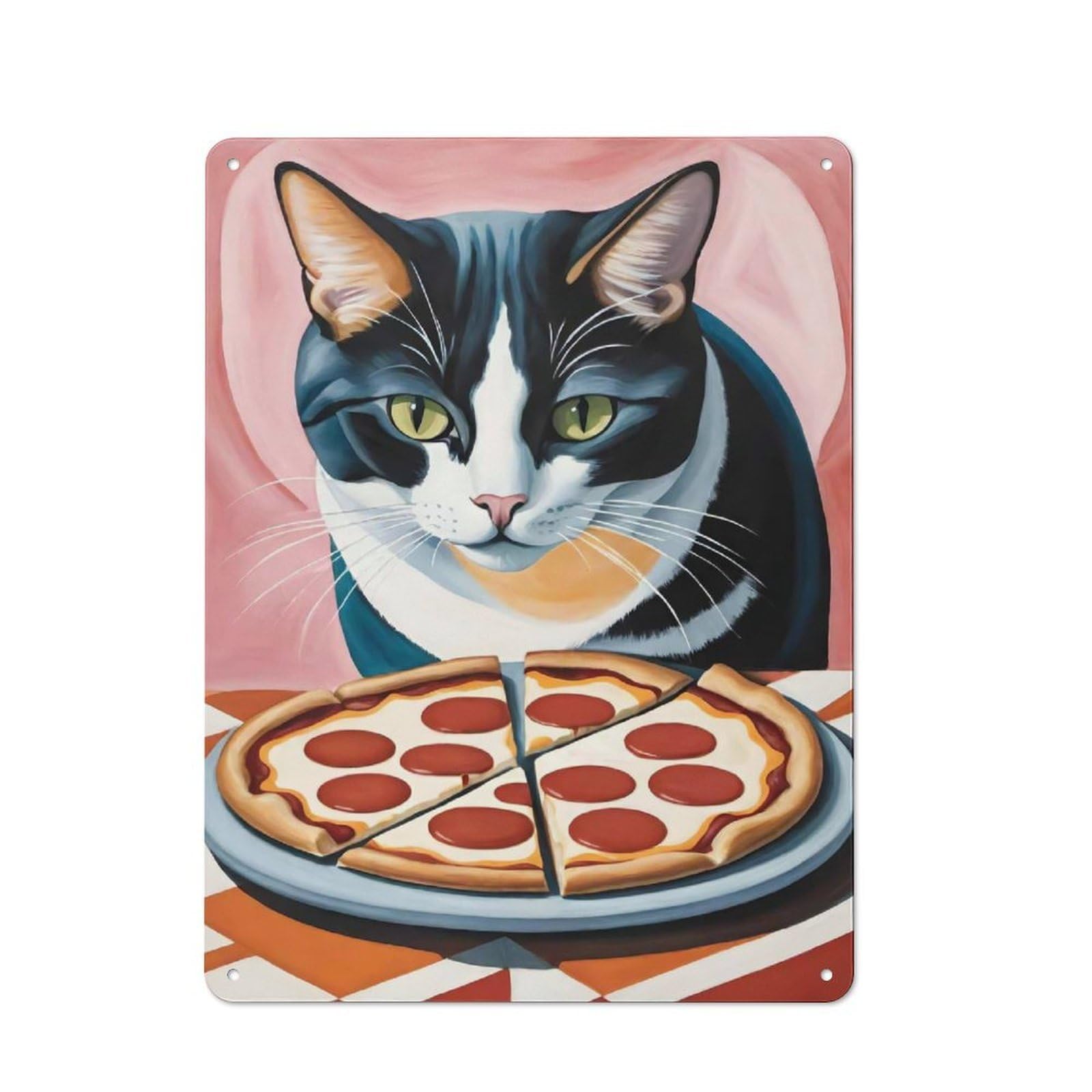Junmoney Style-4 Pepperoni Pizza Country Metal Wall Decor 40X30cm, Decorative Tin Sign For Farmhouse Kitchen, Pantry Or Dining Area