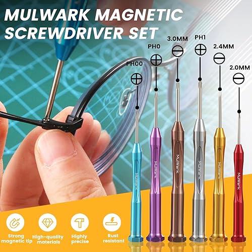Miniatura 10 de MulWark Juego de 8 destornilladores magnéticos Torx CRV con punta Torx T3, T4, T5, T6, T7, T8, T9, T10, Torx, kit completo de reparación Torx para