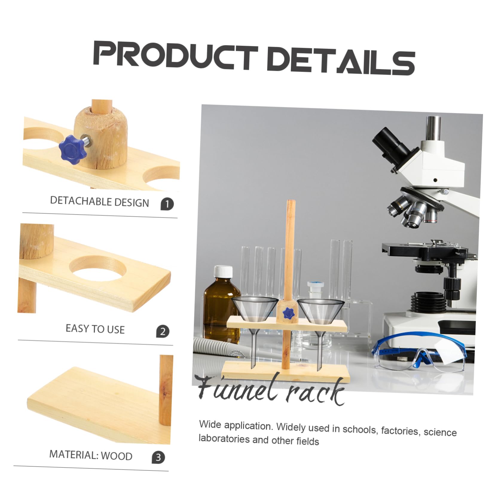 Mobestech Support de Laboratoire en Bois à Double Trou pour Expériences Chimiques et Pédagogiques Équipement Expérimental Démontable Facile à Transporter Couleur Aléatoire pour Entonnoir