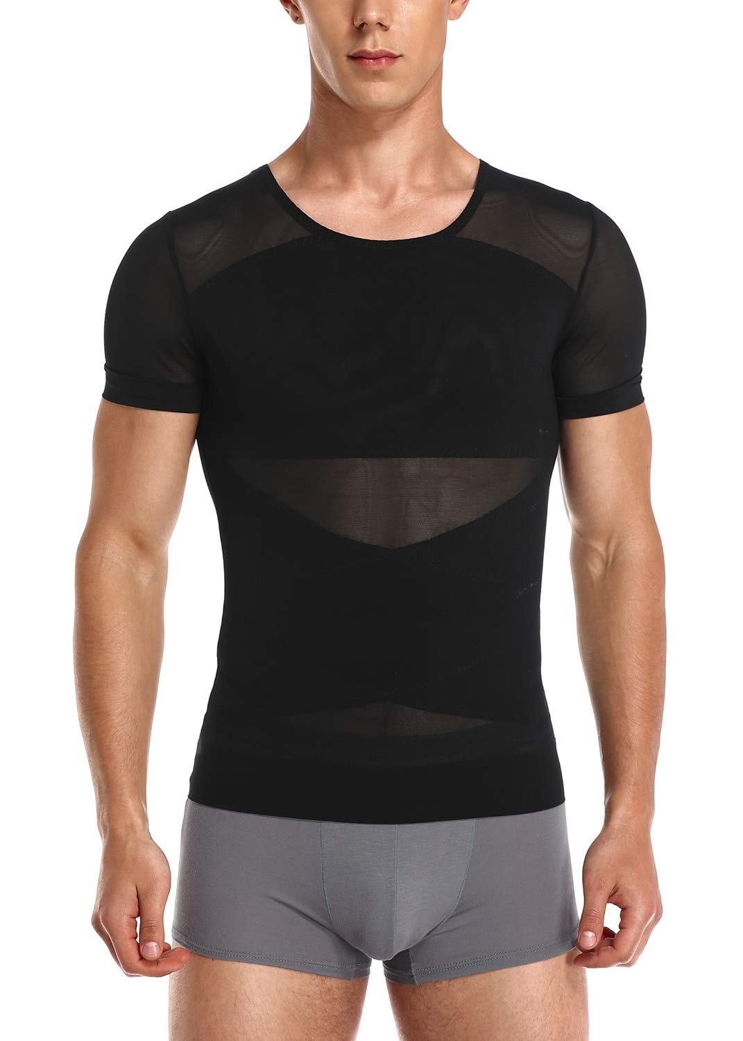 Vevarble Slimming T Shirts Men Tummy Control Body Shaper Gynecomastia Compression Tops Posture Corrector Shapewear(Black,XL)