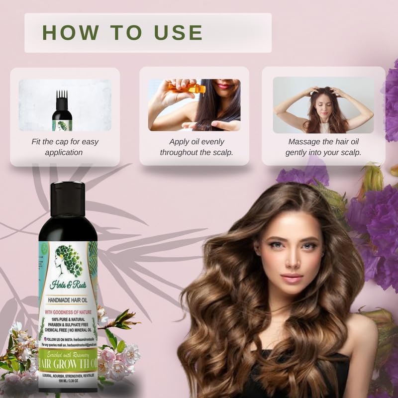 Image of Herbs & Roots Hair Growth Oil - enriched with rosemary Nourishing Ayurvedic Herbal Oil for Hair Fall Control, Hair Regrowth, Strong Roots & Healthy Scalp pack of 2 |100ml each