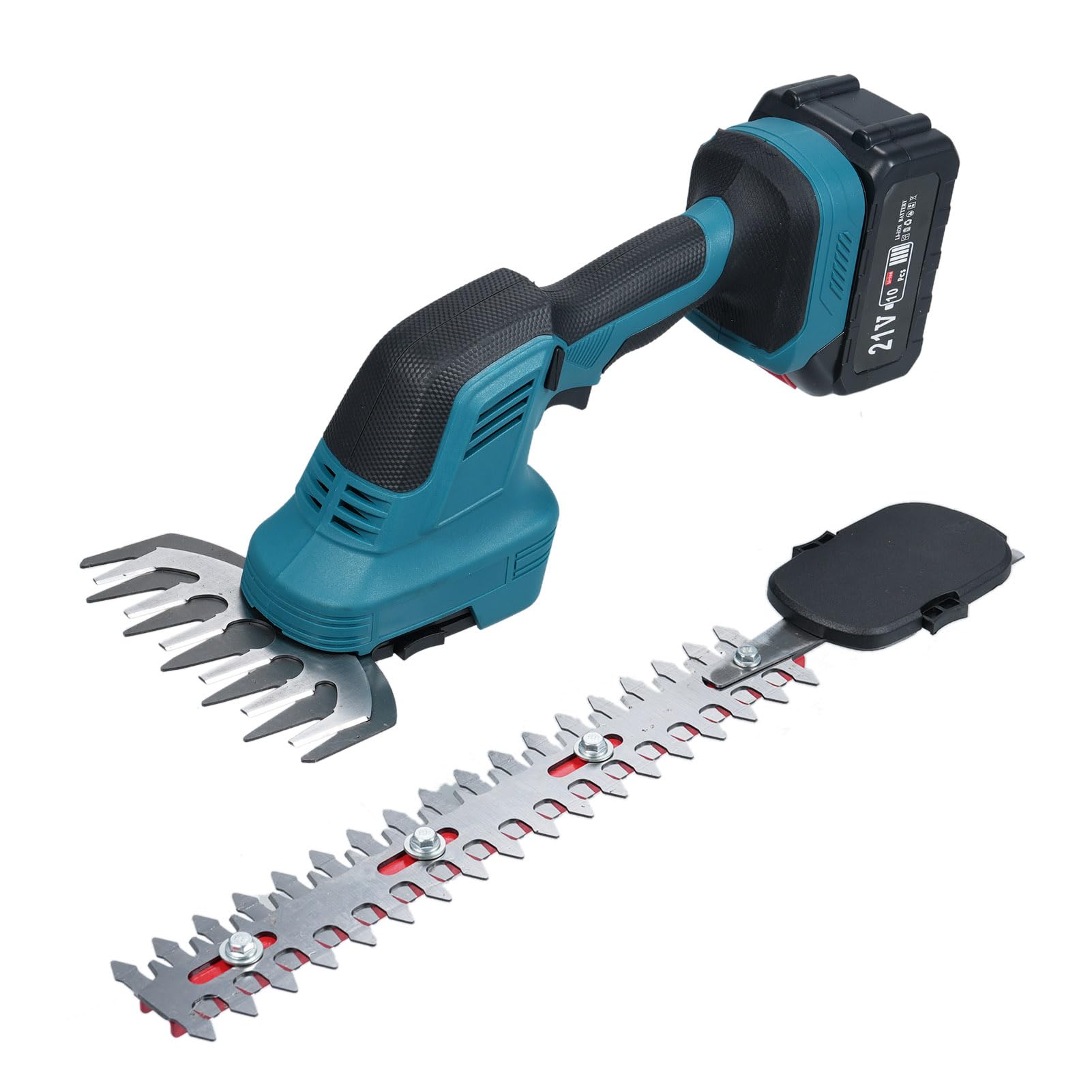 Taille-haie 2 en 1 Cisaille à Gazon électrique 21 V Coupe-arbustes Coupe-Herbe à Main Coupe-haie léger pour Jardin, Cour et pelouse (EU Plug & 2 Battery)