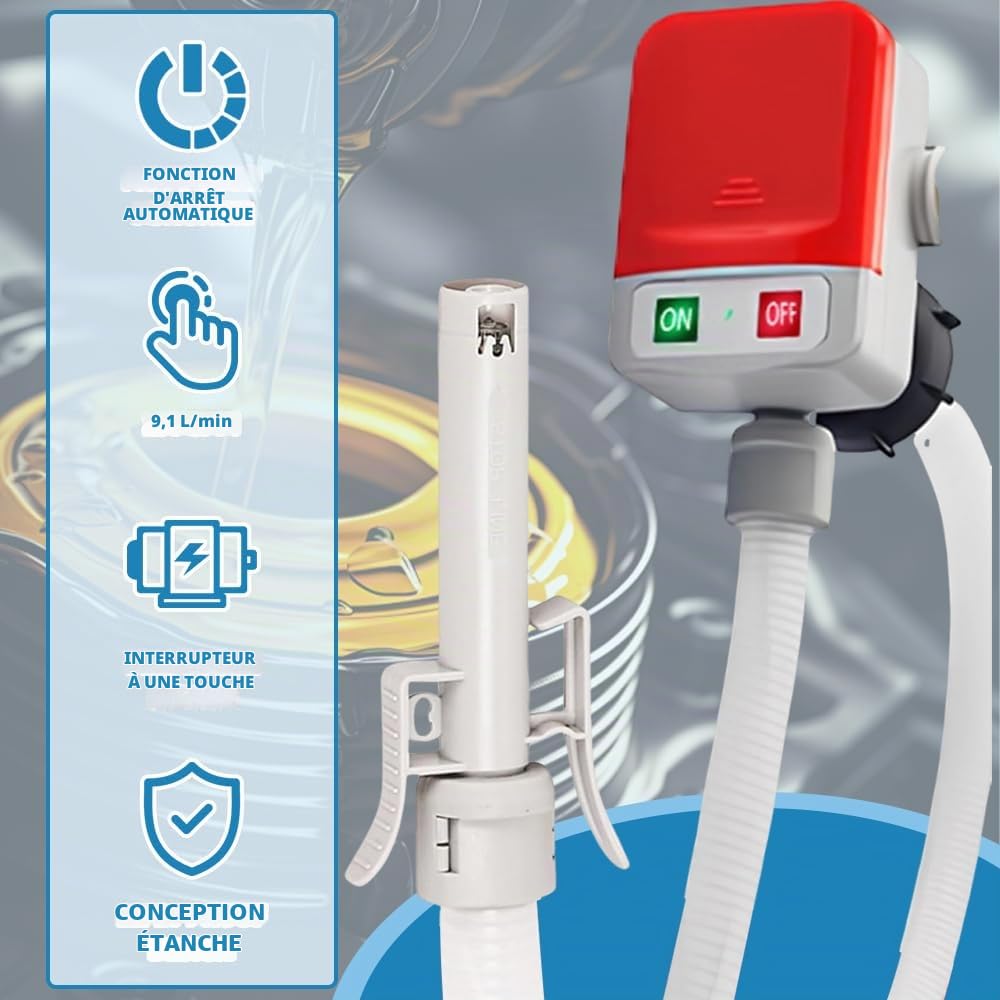 Pompe Electrique Carburant avec Stop Automatique, Afenau 2.4 GPM Pompe a Gasoil avec Adaptateur 3 Tailles, Portable Pompes à Siphon, Pompe Carburant, Pompe Essence Electrique pour Essence, Diesel