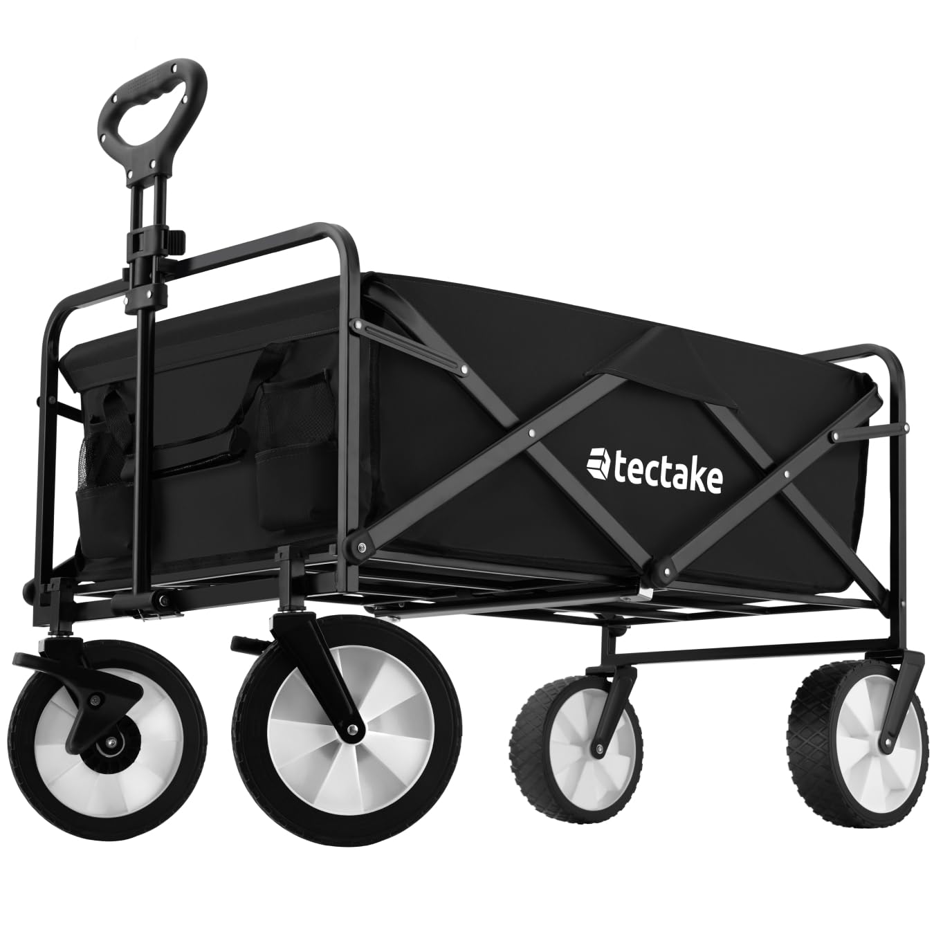 tectake® Carro Plegable para Jardín, Carro Transporte en Acero, Carrito Playa con Asa Telescópica, Carretilla Jardín con Lona Extraíble, Carro Camping Multiuso con Bolsa Transporte, Carga 80 kg, Negro